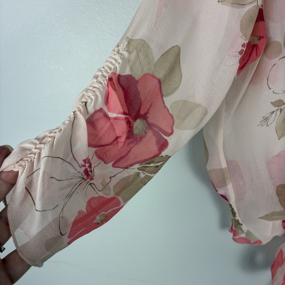 Banana Republic Silk Floral Top Tie Front Blouse Women's S Pink Boho Festival - Picture 4 of 8